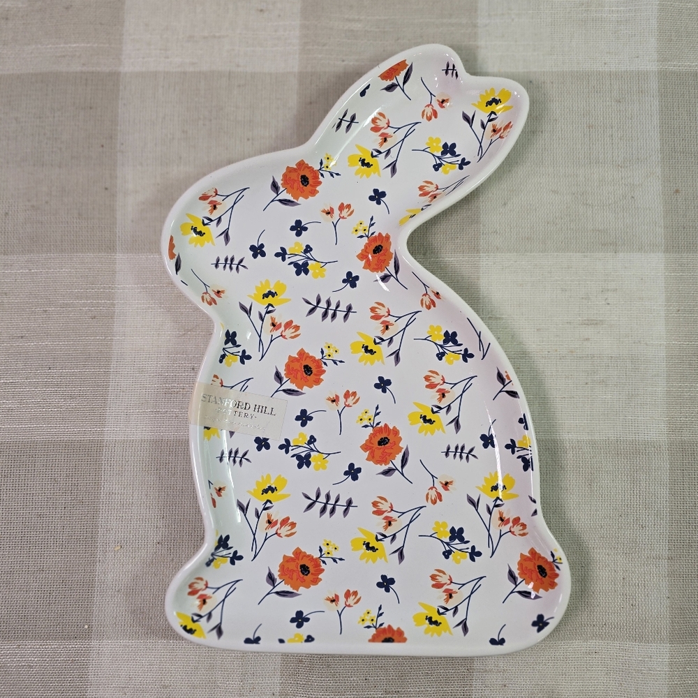 Stanford Hill Pottery Ceramic Bunny Shaped Floral Spring Plate